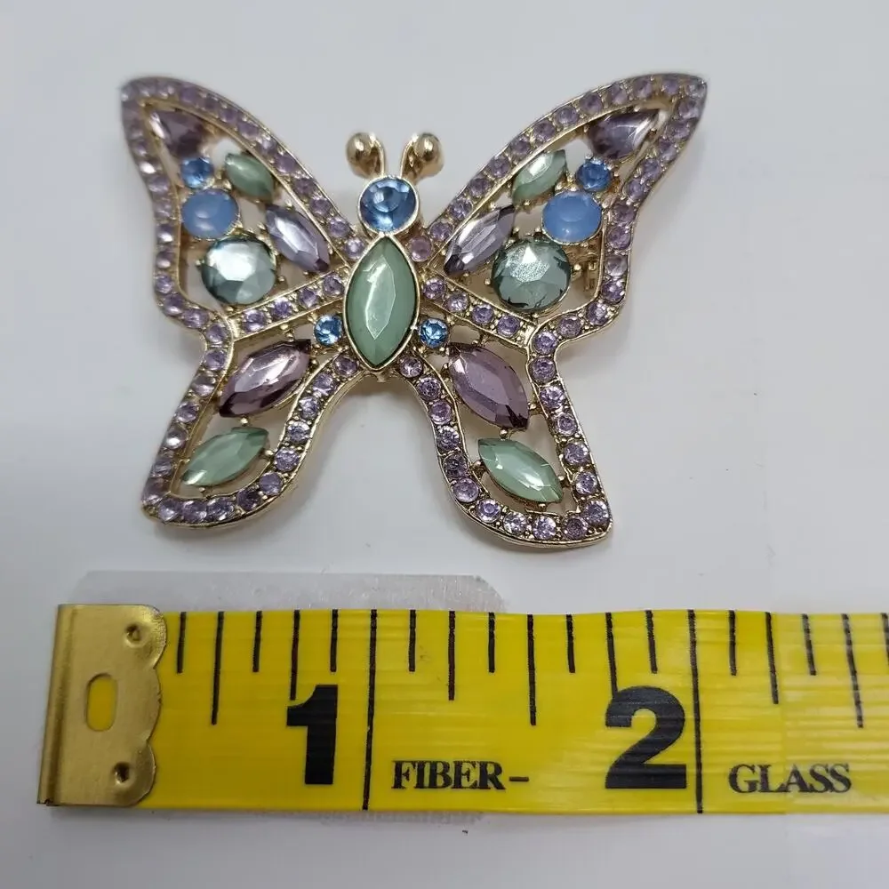 Vintage Napier Butterfly Brooch Silver Tone Blue Green Lavender 1980s 2